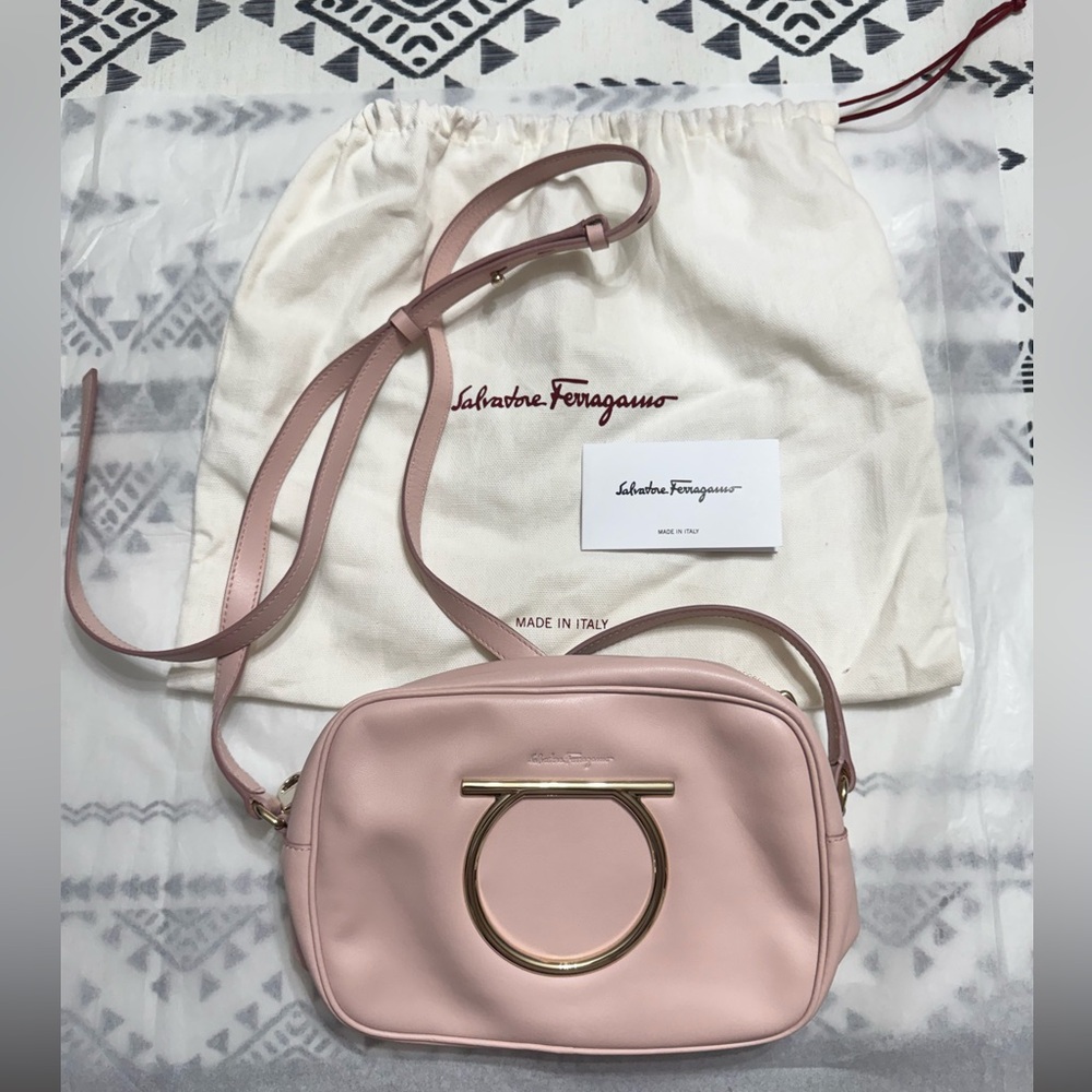 Authentic Salvatore Ferragamo Blush Crossbody with Gold Accent